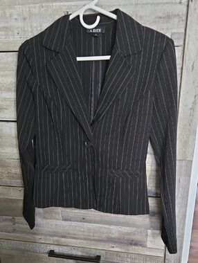 A. Byer Black Pinstripe Blazer with White Stripes